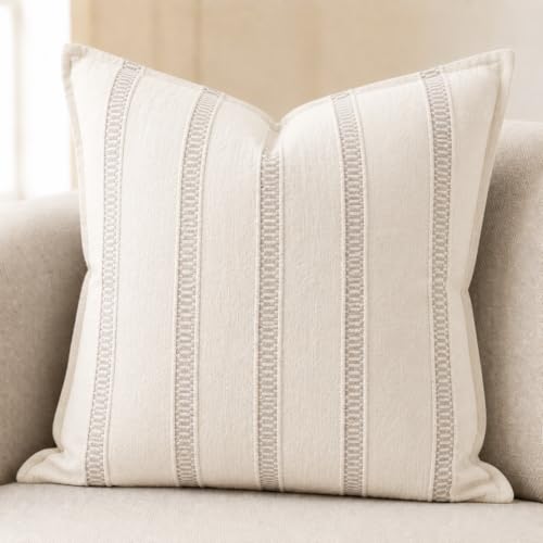 SanVia Cotton Throw Pillow Covers 20x20 – Handwoven Jacquard Texture, Fade-Resistant, No Pilling – Hidden Zipper, Decorative Cushion Cover for Sofa, Couch, Bed – Insert Not Included (Farmhouse, Grey) - color: Ivory Gray, size: 20" x 20" (Pack of 1)