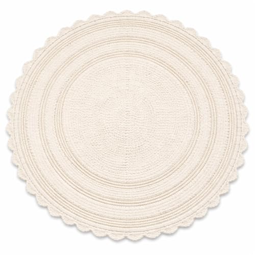 Royal Blaze Crochet Bath Rug 100% Cotton Reversible, 30”x30 Ivory Round Bath Mat, Reversible Plush Tufted Loop Design with Decorative Edges, Thick Bathroom Rug - color: Soft Ivory, size: 30"x30" Round