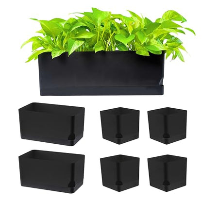 LaLaGreen Planters for Indoor Plants (7 Pack) Rectangular Flower Boxes | Self-Watering System Black Window Box Planter, Plastic Herb Garden Long Windowsill Plant with Drainage Modern Stylish Outdoor - color: Black