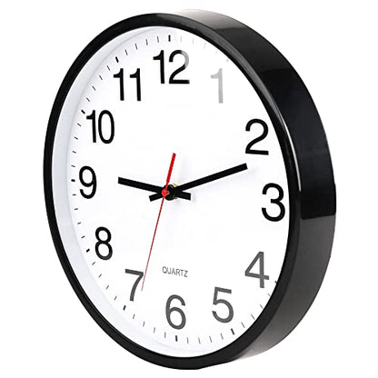 Black Wall Clock,Non Ticking 10 In,Modern,Quality Quartz Battery Operated - color: Black/White, size: 10”