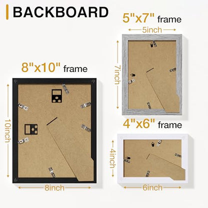 Vittanly 10 Pack Gallery Wall Frame Set, Black, Grey, White | Gallery Wall Frame Set: 2pcs 8x10, 4pcs 5x7 & 4pcs 4x6 Photos for Wall & Table, Picture Frames made of Engineered Wood - color: Black & Grey & White