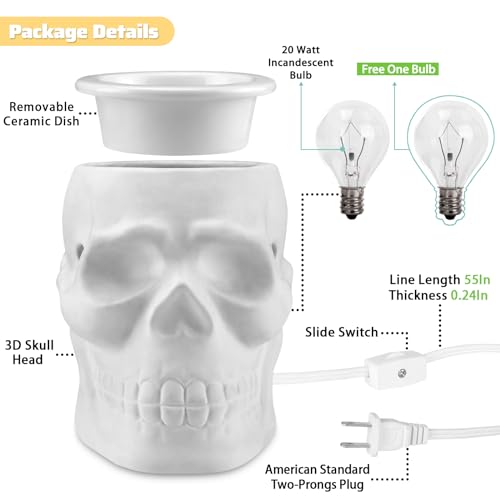 Halloween Wax Melt Warmer, Ceramic Skull Scentsy Wax Warmer for Scented Wax Melts, Electric Wax Melter Warmer for Candle & Fragrance Cubes