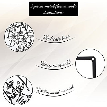 CHENGU 3 Pieces Minimalist Metal Wall Art Decor, Abstract Woman Line Art Wall Decor, Modern Metal Sculpture for Living Room Bedroom Bathroom Apartment Aesthetic Home Decoration - style: Flower