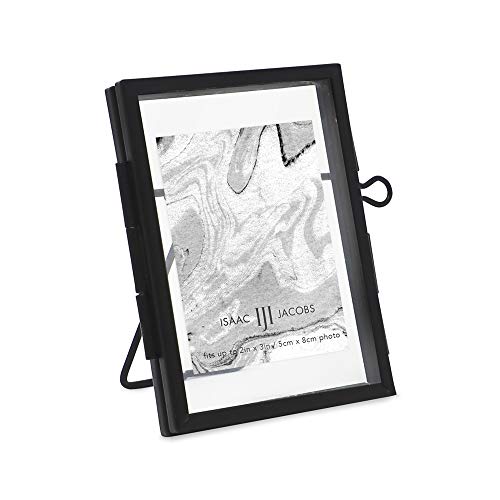 Isaac Jacobs 2x3 Black Vertical Metal Floating Photo Frame, Locket Closure | Modern Style Brass and Glass, Metal Floating Desk Photo Frame (Vertical), with Locket Closure, Art, Mementos & Keepsakes - size: 2x3