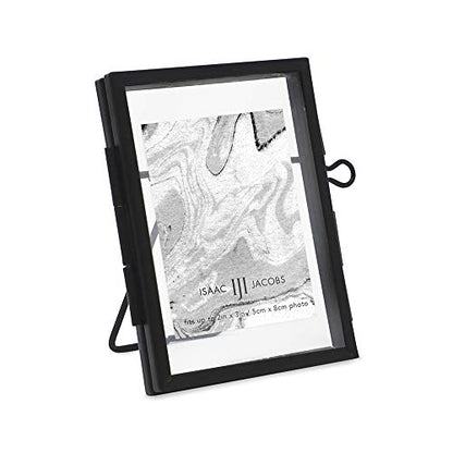 Isaac Jacobs 2x3 Black Vertical Metal Floating Photo Frame, Locket Closure | Modern Style Brass and Glass, Metal Floating Desk Photo Frame (Vertical), with Locket Closure, Art, Mementos & Keepsakes - size: 2x3