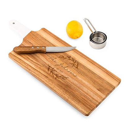 Weddingstar Personalized Wooden Cutting Board or Serving Board with White Handle 7.8" x 21"- Signature Script Etching - color: Signature Script, size: 21"L x 7.8"W