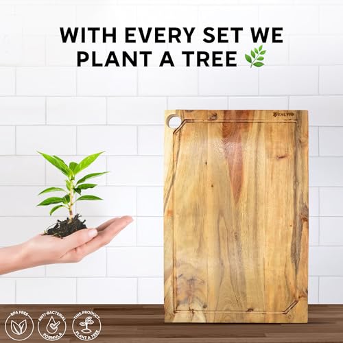 Zalvio Acacia Wood Cutting Board – Large Reversible Butcher Block with Juice Groove | Heavy-Duty Chopping Board for Meat, Cheese, Vegetables & Serving Tray