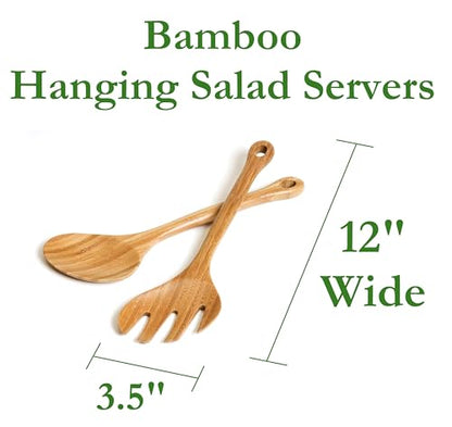 Lipper International Bamboo Wood Hanging Salad Servers, 12" Long, One Pair - color: Bamboo Wood, size: 12" Long