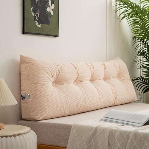 Twin Size Headboard Pillow for College Dorm Beige Large Reading Wedge Pillows Headboard Plush Triangular Backrest Bed Rest Bolster Daybed Bunk Bed Dorm Cushion,39 * 4.7 * 15.7in - color: Beige, size: Twin：39in*4.7in*15.7in