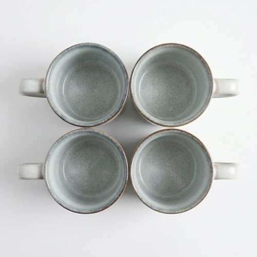 Bosmarlin Ceramic Coffee Mug Set of 4, 14 Oz, Coffee Cups with Big Handle, Microwave Safe, Unique Reactive Glaze (Grey White, 14 Oz) - color: Grey White
