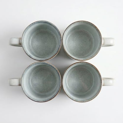 Bosmarlin Ceramic Coffee Mug Set of 4, 14 Oz, Coffee Cups with Big Handle, Microwave Safe, Unique Reactive Glaze (Grey White, 14 Oz) - color: Grey White