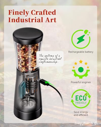 Electric Salt and Pepper Grinder Set with Storage Base, Stainless Steel Rechargeable Salt and Pepper Grinder Set with 4.5 oz Large Capacity, 1.8" Wide Mouth, Adjustable Coarseness, Ideal for Kitchen - color: Matte Black