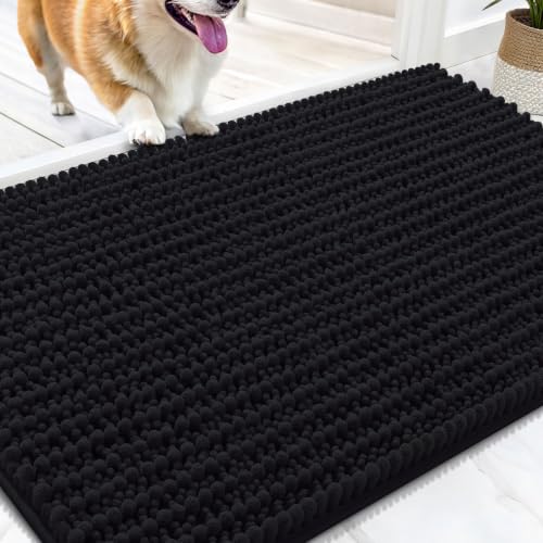 OLANLY Dog Door Mat for Muddy Paws 30x20, Ultra-Absorbent Chenille Mud Mat | Black, Absorbs Moisture and Dirt, Non-Slip Washable Doormat, Quick-Dry Indoor Entryway Floor Carpet for Dogs and Muddy Paws - color: Black, size: 30" X 20"