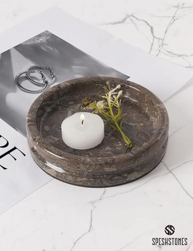 Marble Jewelry Dish, 5" Handmade Trinket Ring Tray | Handmade Stone holder for earrings, necklaces, keys & candles, Catchall dish for vanity, nightstand & gift for women - color: Oceanic