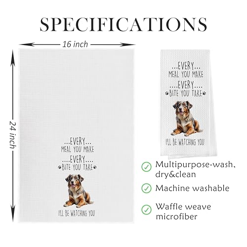 Gqtt Australian Shepherd Dish Towels Set - Funny Decorative Waffle Kitchen Towels, Hand Tea Towels, Gifts (1624 Inches, Set of 2) - color: Australian Shepherd