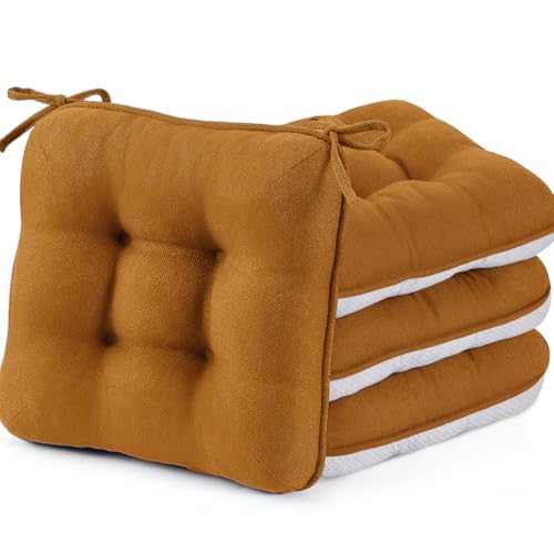 BETU Chair Cushions for Dining Chairs Set of 4,Thick Kitchen Table Chair Pads with Ties,Non Slip Backing and Covers, Seat Cushion for Dining Room,Bar,Patio Chairs,15.5"X15.5"X3.5" - color: Chestnut, size: 15.5"x15.5"x3.5" (4 Pack)