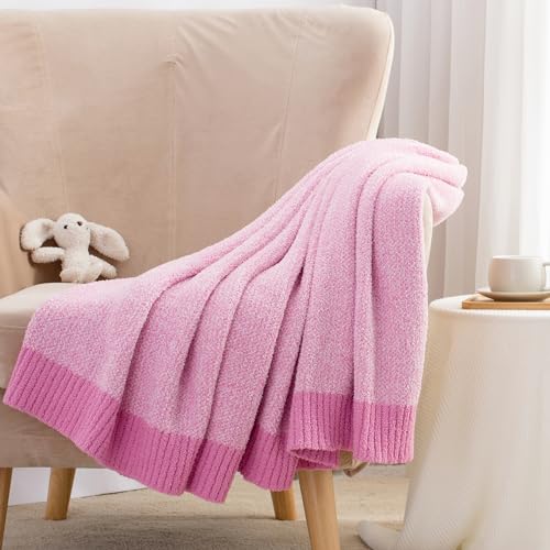 Carriediosa Heather Throw Blanket 50x60, 400GSM Ultra Soft Microfiber | Hot Pink, Fuzzy Fluffy Cozy Plush Knit Knitted Throws, Lightweight Cute Preppy Fall Blankets for Couch, Bed - color: Heather - Hot Pink, size: 50" X 60"