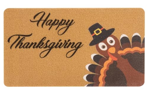 Happy-Thanksgiving-Welcome-Doormat-Fall-Outdoor Harvest-Turkey-Door-Mat | 30x17 in artificial coir door mat with backing Non-slip,great for autumn holiday home outdoor front door decor - color: Turkey