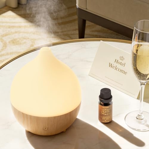 SALKING Essential Oil Diffuser with Luxury Hotel Fragrance Oil Set, 100ml | Aromatherapy Diffuser for Home, Ultrasonic Diffuser, Auto Shut-Off, 8 Color LED Lights, Cool Mist Humidifier,Quiet, Bedroom - color: Wooden Grain + Oil