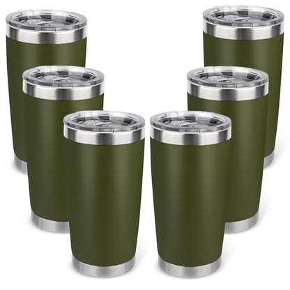 20oz Stainless Steel Tumbler Bulk with Lid, Travel Mug - Double Wall Vacuum Powder Coated Cup - Army Green, 6 Pack - color: Army Green, size: 6 Pack