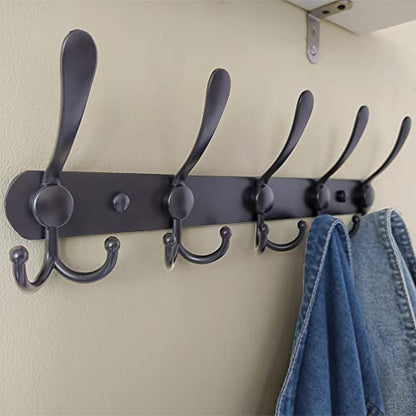 Coat Rack Wall Mounted - 5 Tri Hooks, Heavy Duty, Stainless Steel, Metal Coat Hook Rail for Coat Hat Towel Purse Robes Mudroom Bathroom Entryway (Black, 2 Packs) - color: Black, size: L=16" (2 Pcs)