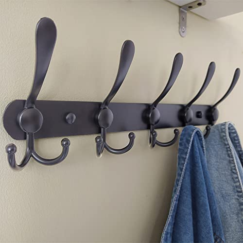 Coat Rack Wall Mounted - 5 Tri Hooks, Heavy Duty, Stainless Steel, Metal Coat Hook Rail for Coat Hat Towel Purse Robes Mudroom Bathroom Entryway,Black - color: Black, size: L=16" (1 Pcs)