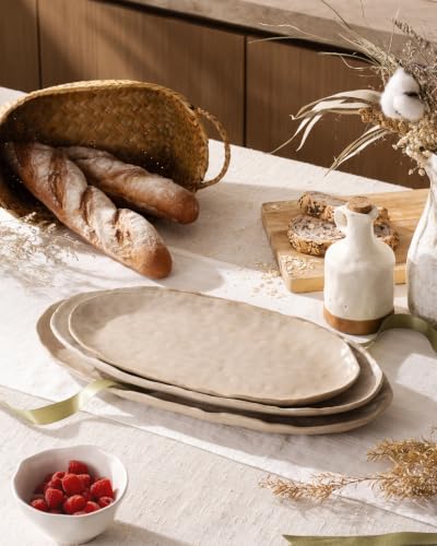 Besmeety Serving Platters Set of 3, Serving Trays for Party, Cheese Platter | Ceramic Serving Dishes for Entertaining, Farmhouse Platters for Serving Food Party, Dessert Tray, Stoneware Plates, Oven Safe
