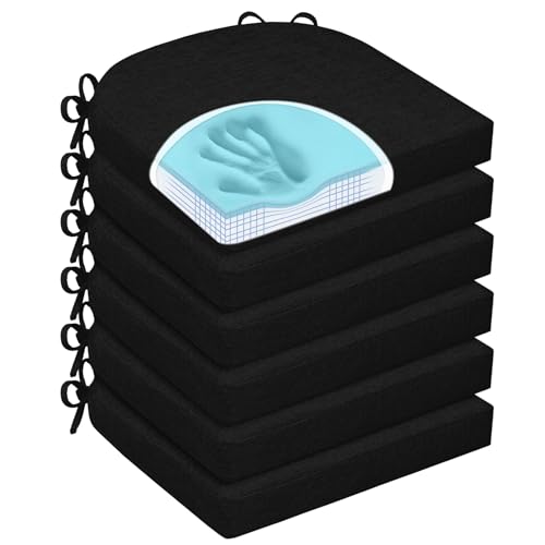 Chair Cushions for Dining Chairs, Non Slip Chair Pads with Ties and Washable Covers, Memory Foam Kitchen Chair Cushions Set of 6, 16"X16"X2.5", Black - color: Black, size: Pack of 6