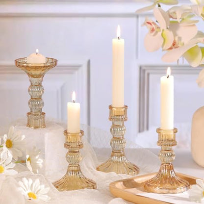 6Pcs Gold Candlestick Holders Set - 4" H & 5" H Striped Taper Candle Holders Bulk, Glass Candle Holders for Wedding, Festival, Party, Table Centerpiece, Gifts - color: Gold, size: Striped Pattern