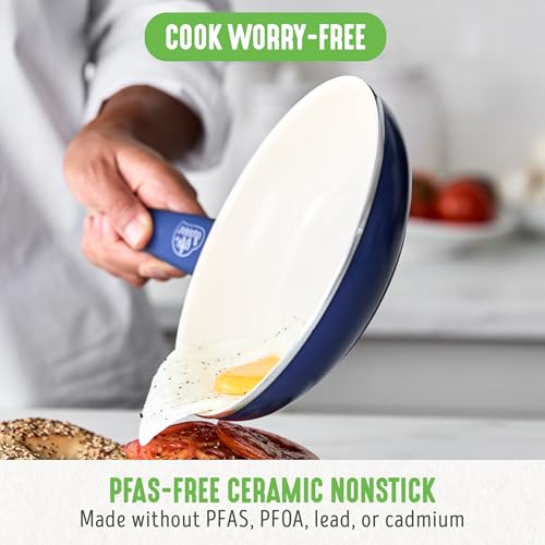 GreenLife 16 Piece Ceramic Nonstick Pots & Pans Cookware Set, Blue | PFAS-Free Nonstick Coating, Stockpot, Frying Pans, Saucepans, Sauté Pan, Stay-Cool Handles, Dishwasher & Oven Safe up to 350F - color: Blue, style: Soft Grip