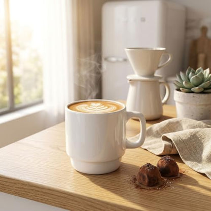 ASTRUE Stackable Ceramic Coffee Mugs Set of 4, 10 oz Glossy White Mug Set for Home & Office - size: 10 oz