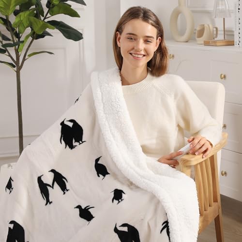 Heated Blanket Twin Electric Blanket Cute Penguin Print 62"x84" for Winter - color: Penguin Print, size: Twin 62" x 84"