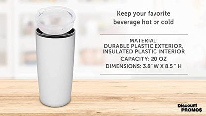 DISCOUNT PROMOS Plastic Tumblers 20 oz. Set of 6, Bulk Pack - With lids, Ice Coffee Tumbler, To Go Cup, Insulated - White - color: Blank – White