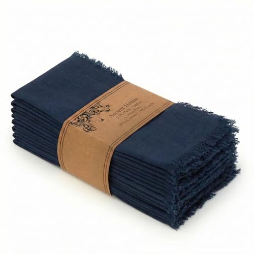 ACCENTHOME Navy Cotton Linen Napkin Set of 6 18x18 inch Dinner Napkins | Cotton Linen Blend Napkins, Machine Wash On Gentle Cycle, Economy Pack, Multi Purpose Use, Cotton - color: 07 - Navy, size: 18" x 18" (Set of 6)