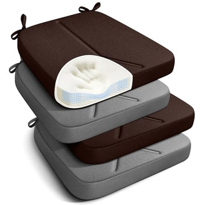 Chair Cushions for Dining Chairs Set of 4, 17" x 16" x 2.5" Thick D-Shaped Seat Cushions with Removable Washable Cover and Ties, Non-Slip Chair Pads for Kitchen, Indoor Dining Room (Brown & Grey) - color: Brown & Grey