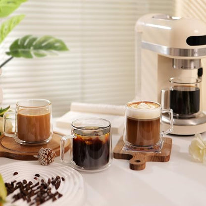 CNGLASS 15oz(4-pack) Double Walled Glass Coffee Mugs,Large Insulated Glass Mugs with Handle,Clear Coffee Cups for Espresso,Latte,Cappuccino,Tea - color: 15oz(4-pack)