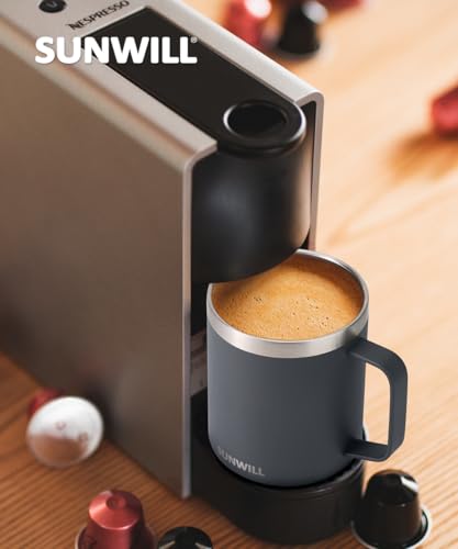 SUNWILL Travel Coffee Mug with Lid, Insulated Tumbler with Handle, 14 oz Stainless Steel Cup for Home, Office, Camping, Powder Coated Charcoal - color: Powder Coated Charcoal