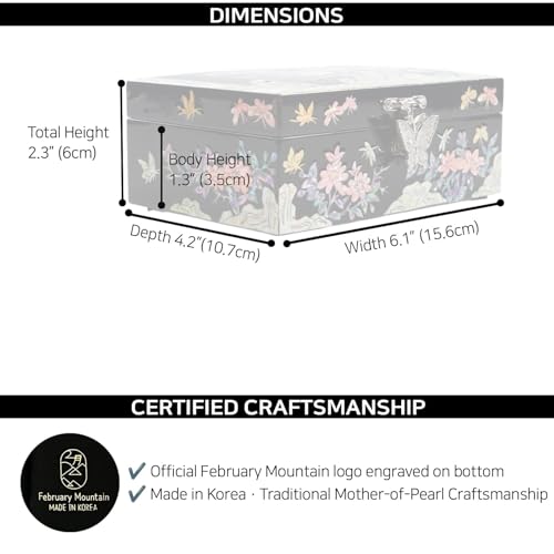 Korean Mother-of-Pearl Keepsake Box with Mirror – Floral & Butterfly Inlay – Handmade Trinket Memory Box – Black Lacquer Gift for Women, Birthday, Anniversary, Christmas (Peony & Butterfly) - style: Peony & Butterfly