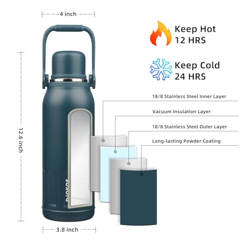 BJPKPK Stainless Steel Insulated Bottle with Handle & Strap, 50oz | Leak-proof vacuum insulation keeps drinks cold/hot for hours. BPA-free, dishwasher safe. Includes handle & strap. Navy Blue. - color: Navy Blue, size: 50 Ounces