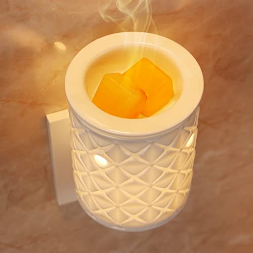 Ceramic Wax Melt Warmer, Plug in Wax Warmer for Scented Wax, Scentsy Wax Warmer for Fragrance Oil, Night Light Wax Burner Decoration with Two Bulbs