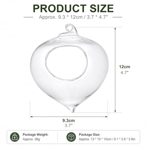 Hanging Glass Planter, 3.7x4.7in Teardrop Rope Terrarium, Transparent Hydroponic Vase for Indoor Herb Garden, Easy to Hang Air Plant Holder, Home Decoration