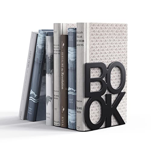 Book Ends Black Metal BookEnds for Bookrack Desk,Books | Non-Skid Metal Book End Stopper for Books/CDs/DVDs - color: Black, size: 1 pair