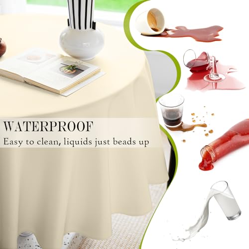 BYDOLL Table Cloth 60 Inch Round Tablecloth Fits Max50 Inch Diameter Table Top,Beige Polyester Washable Wrinkle-Free Spillproof Tablecloth for Party Patio Cover - color: Beige, size: 60" x 60" (Round-Fits Tables 36''-48'')