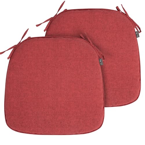 FUNHOME Indoor/Outdoor Chair Cushions Set of 2, 17x16x2Inch-Sangria Red | Round Corner Patio Chair Pads with Ties, Water-Resistant, Patio Seat Cushions for Home Garden Furniture Decoration - color: Sangria Red, size: Set of 2