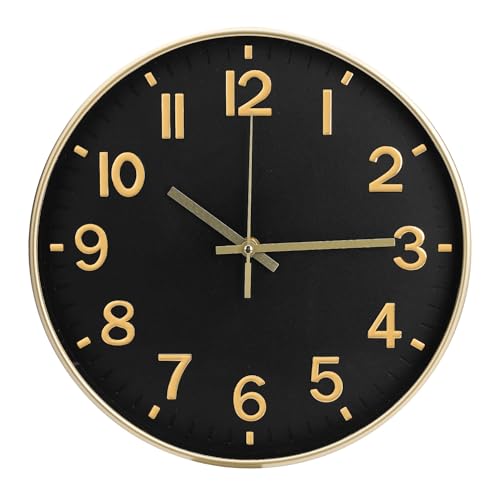Wall Clock Silent Modern Round Decor Clock Non-Ticking Battery Operated Stereoscopic Dial Analog Wall Clocks for Living Room/Bedroom/Office/Kitchen (Black, 12 inch) - color: Black, size: 12 Inch
