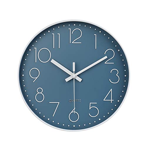 12 Inch Silent Non-Ticking Battery Operated Quality Quartz Round Wall Clock Modern Decor Clock for Home Office Bedroom Bathroom(Cerulean/Blue Color) - color: Cerulean, size: 12 Inch