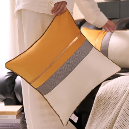 Avigers Decorative Pillow Cover 22 x 22 Inch, Yellow，White, Rayon Blend | Insert not included; Art Deco patchwork accent for couch, sofa, bed and living room; removable for seasonal updates - color: Yellow，white, size: 22" x 22" (Pack of 1)