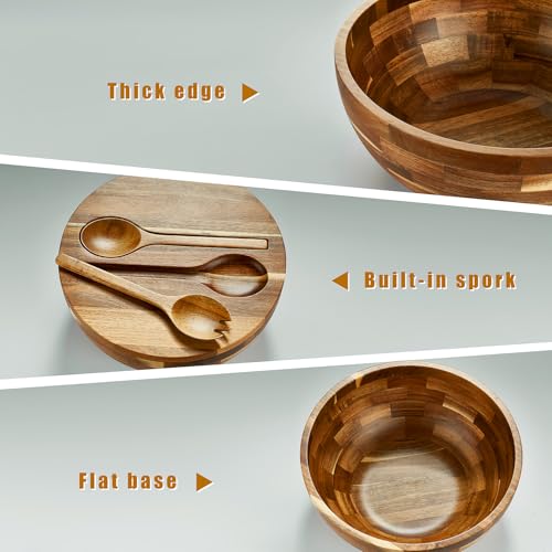JOYMAY Salad Bowls Wood Salad Bowl Set with Lid 11.8 Inch Large Wooden Bowls Set Acacia Wood Serving-Bowl with Serving Utensils Bowl for Kitchen, Dining, Party - color: 11.8 Inch Large Wooden Bowls