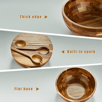 JOYMAY Salad Bowls Wood Salad Bowl Set with Lid 11.8 Inch Large Wooden Bowls Set Acacia Wood Serving-Bowl with Serving Utensils Bowl for Kitchen, Dining, Party - color: 11.8 Inch Large Wooden Bowls