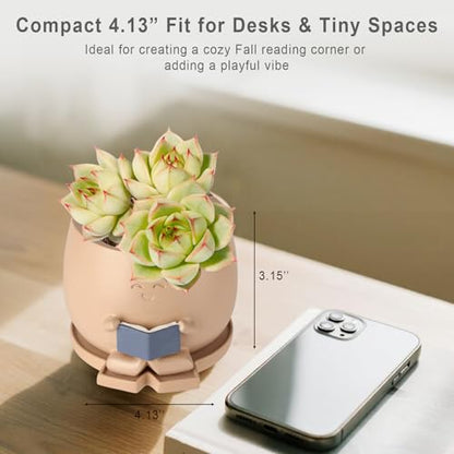 Bookworm Planter Pot with Drainage Cute Plant Pots for Succulents & Small Plants | Teacher Gifts Housewarming|Book Lover Gift, Indoor Planters | Christmas Teacher Gift Mother Dad Appreciation